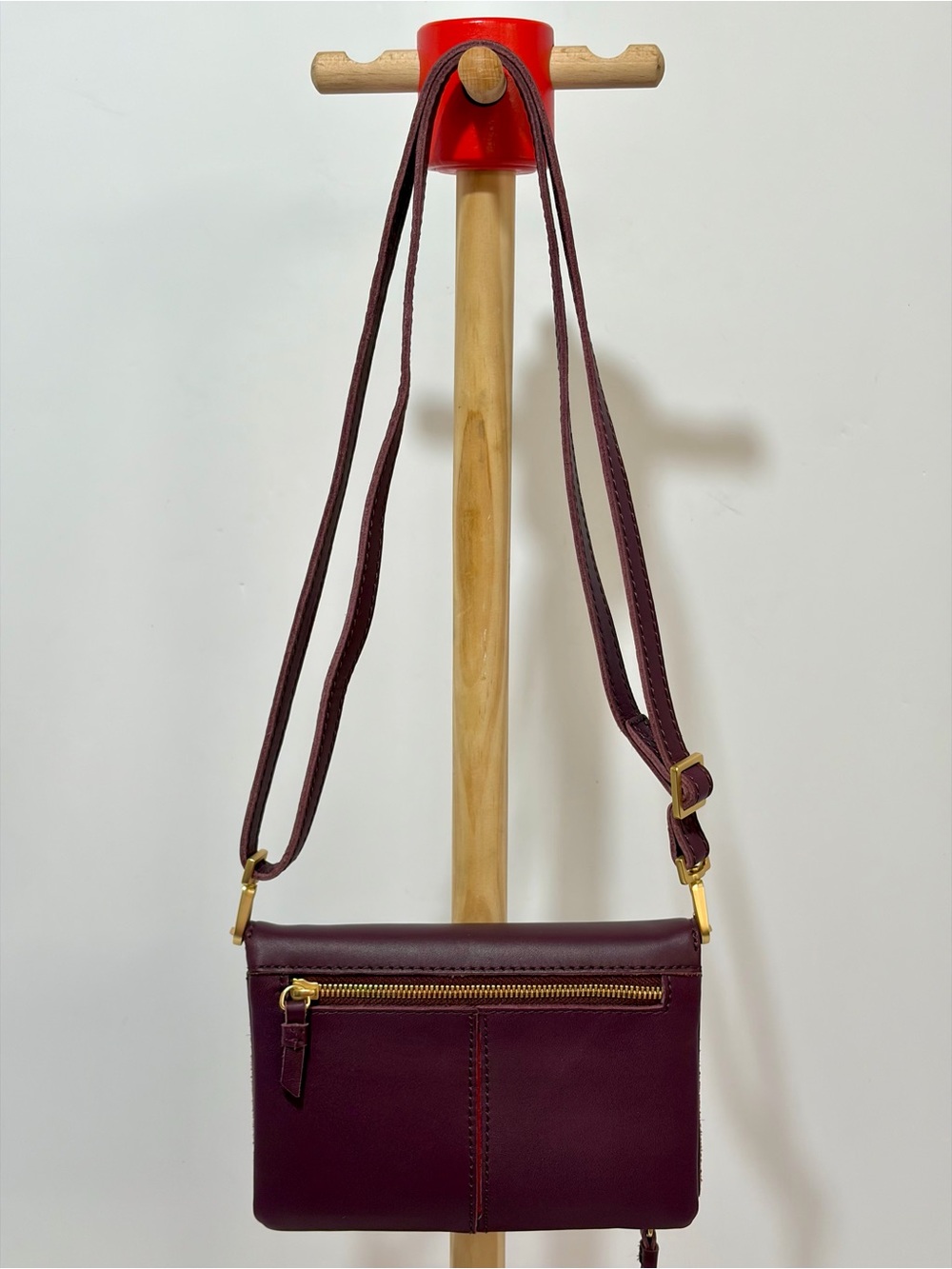 Hammitt Small Stadium Burgundy Leather Crossbody/Brushed Gold Rivets - Picture 6 of 14